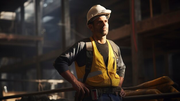 Photo a man wearing a yellow vest with the number 1 on it