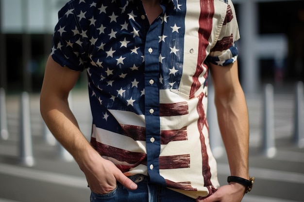 Man in american flag cheap shirt