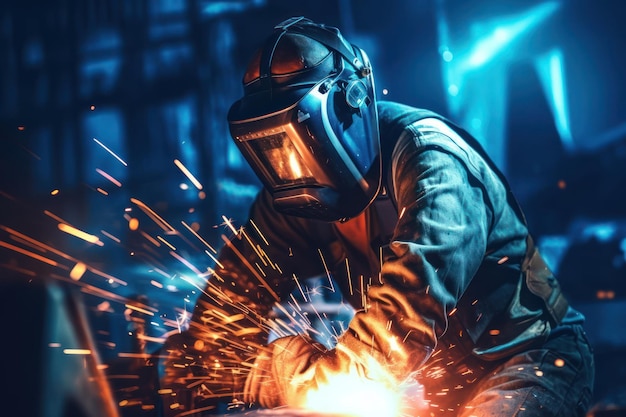 Photo a man welder with a blue background and the words'welders'on it