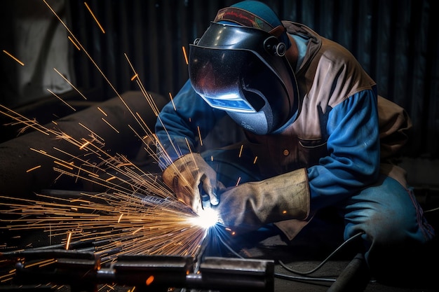 A man welder working on a piece of metal