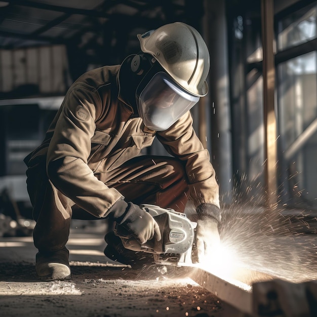 A man in a welding helmet is welding metal.