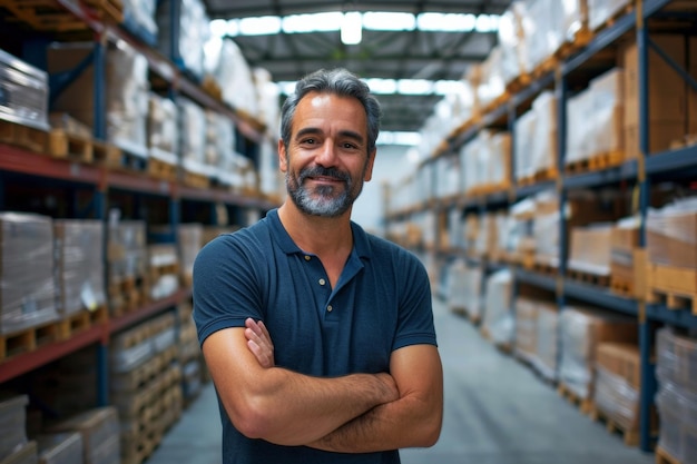 Man werknemer in een logistiek magazijn