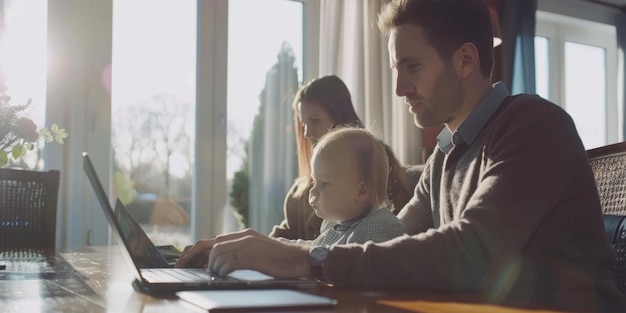 man werkt met laptop familie op de achtergrond Generatieve AI