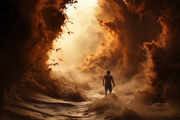 a man in a wetsuit walks into a wave in the ocean.