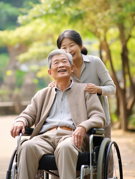 a man in a wheel chair with a woman