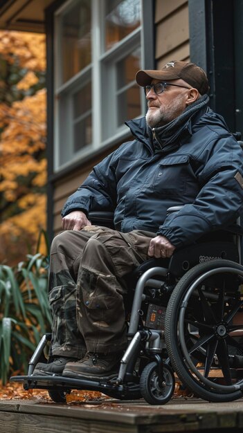 Photo a man in a wheelchair generative ai