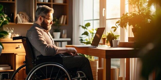 A man in a wheelchair in homeoffice