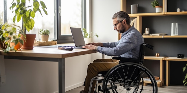 A man in a wheelchair in homeoffice