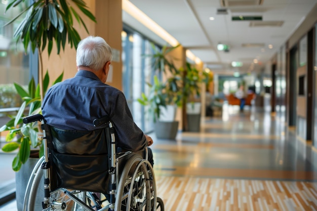 Photo man in wheelchair looking out window