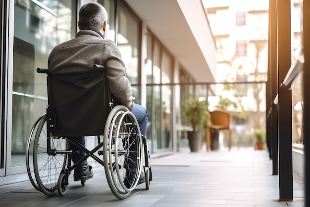 Man in Wheelchair Looking Out Window