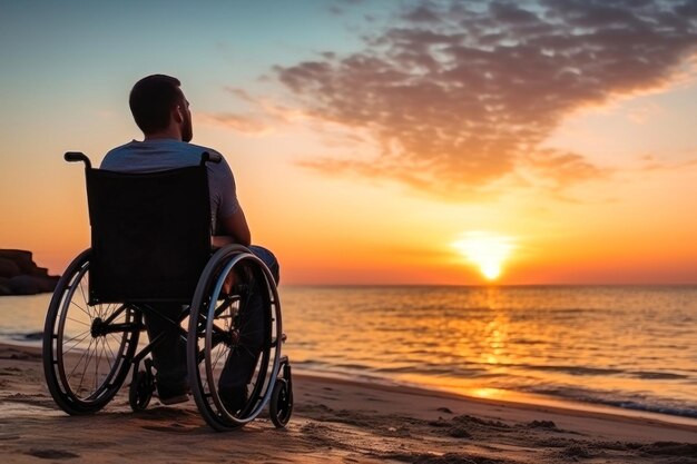 Man in Wheelchair Mesmerized by Sunset