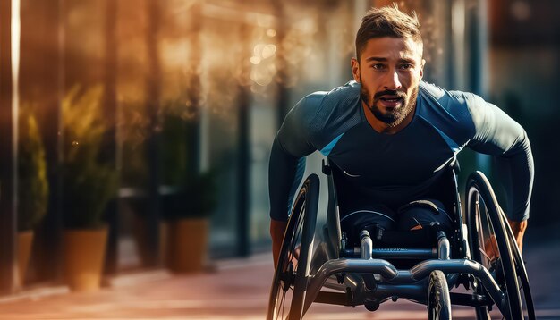 A man in a wheelchair participates in a marathon