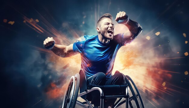 A man in a wheelchair rejoices for winning the championship