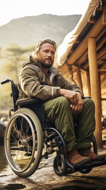 man in a wheelchair on a walk on a trip