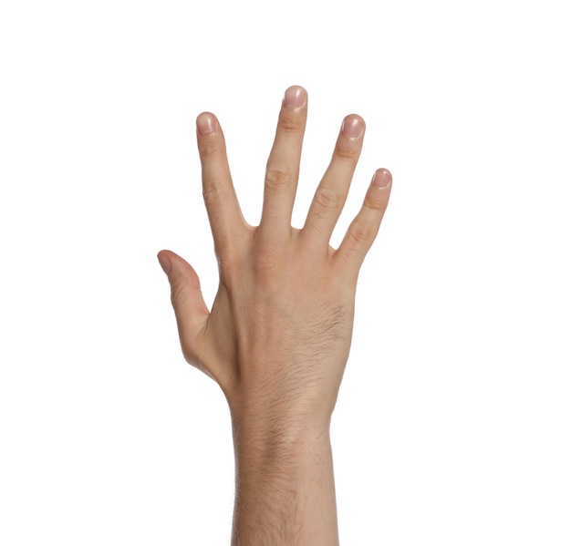 Man on white background closeup of hand