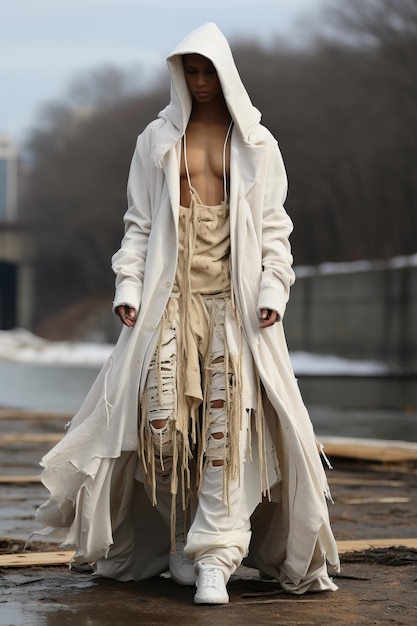 Foto un uomo con un cappotto bianco