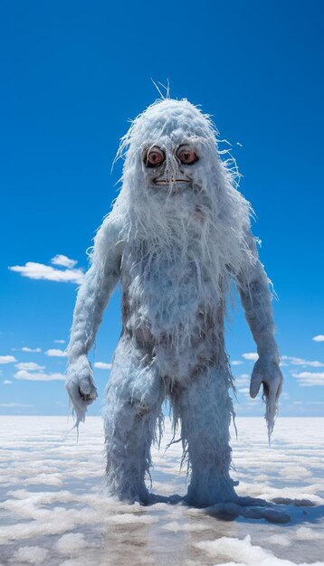 Photo a man in a white costume stands in the middle of a field of clouds.