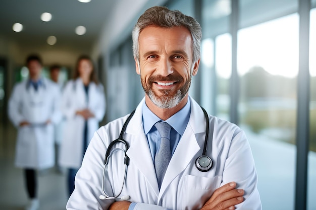 Foto un uomo con un camice bianco da medico