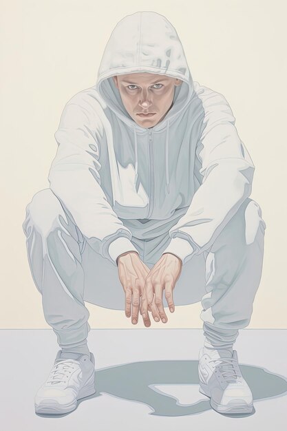 Photo a man in a white hoodie is sitting on a floor