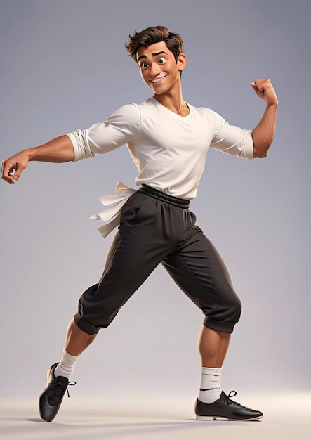 a man in a white shirt and black pants is dancing