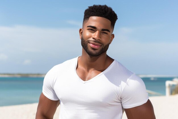 Photo a man in a white shirt standing on a beach