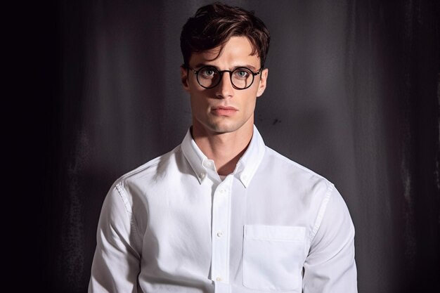 A man in a white shirt with glasses and a shirt t