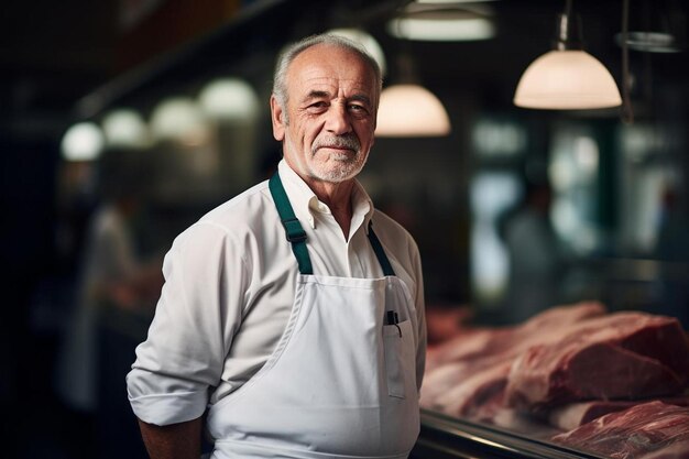 Photo a man in a white shirt with a green apron on it