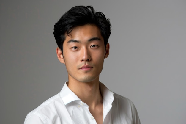 a man in a white shirt with a white collar that says  e