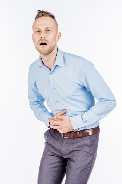 Man on a white studio background emotions and people concept