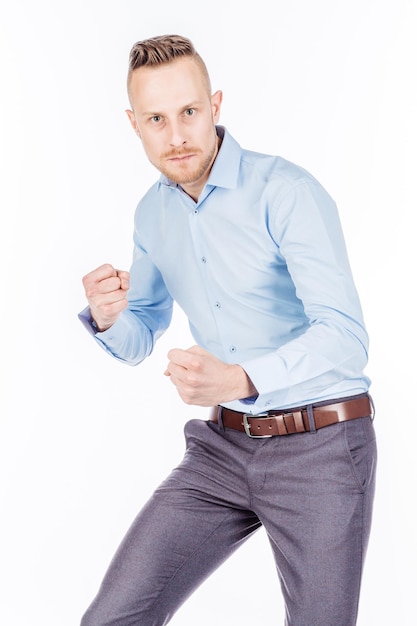 Man on a white studio background emotions and people concept