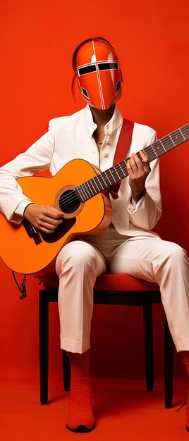 Photo a man in a white suit is playing a guitar