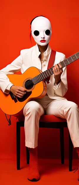 a man in a white suit is playing a guitar