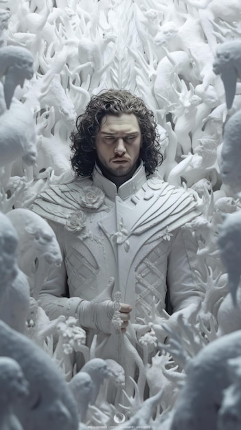 A man in a white suit with a lot of white birds on it.