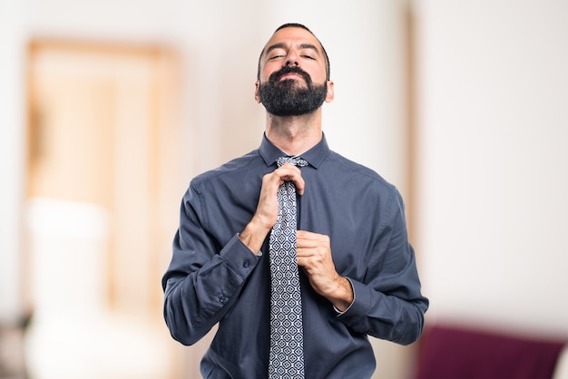 Man over white on unfocused background