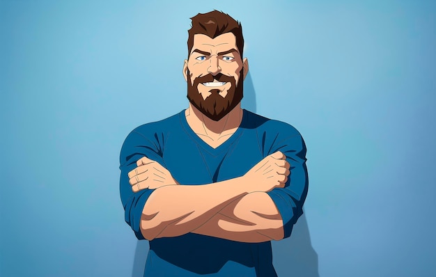 Фото Мужчина с длинной бородой и усами в синей футболке generative ai