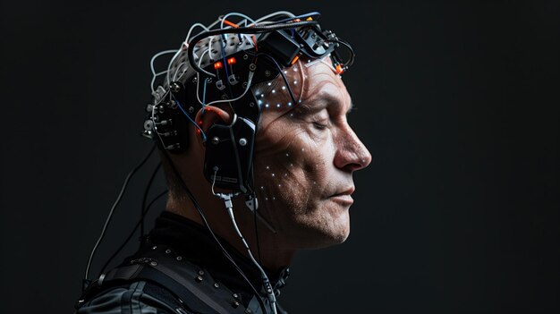 Man with Advanced Brainwave Sensors for Neuroscience Research