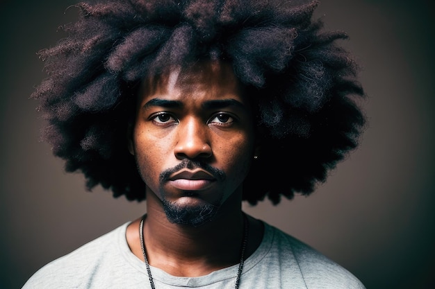 A man with an afro and a grey shirt.