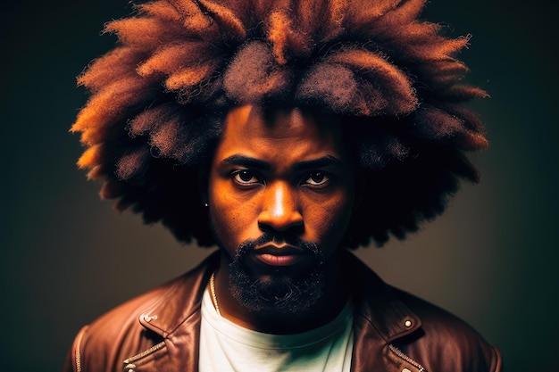 A man with an afro and a leather jacket