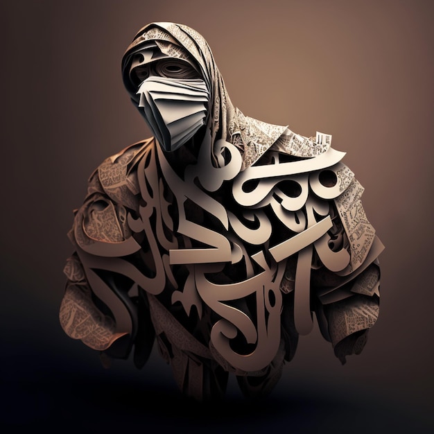 man with arabic metal typography