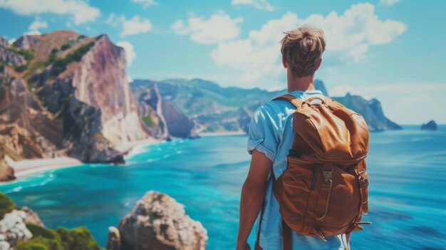 Man With Backpack Observing Ocean