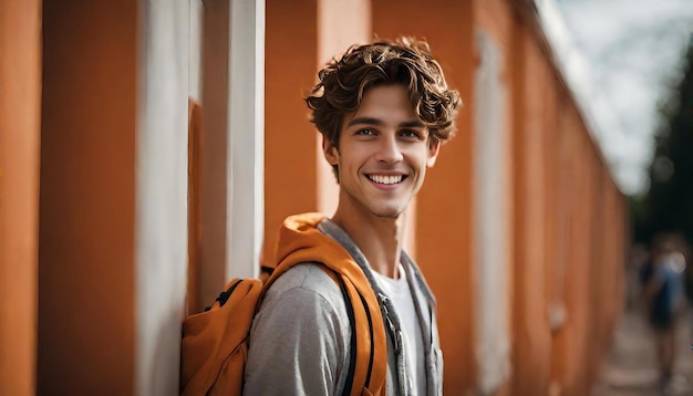 a man with a backpack smiles for the camera