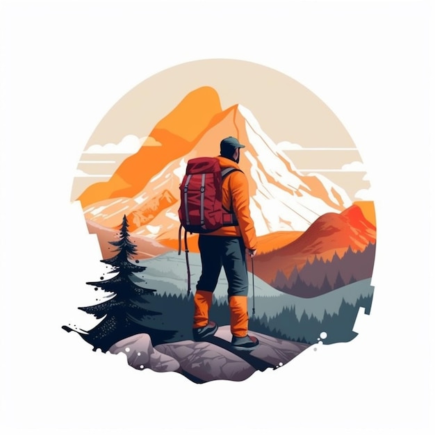 A man with a backpack standing on a rock in front of a mountain generative ai