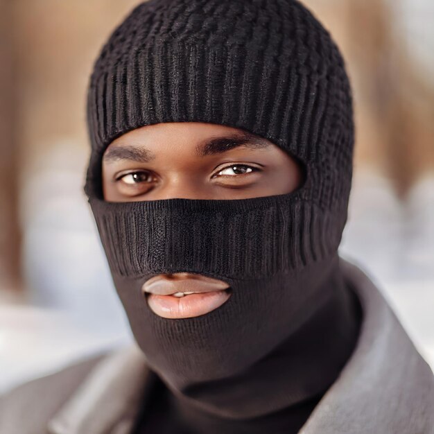 Photo man with balaclava concept cybercriminal hacker cybersecurity security