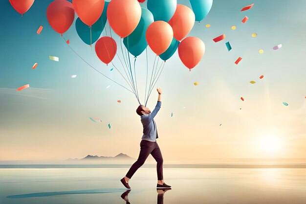 Photo a man with ballons