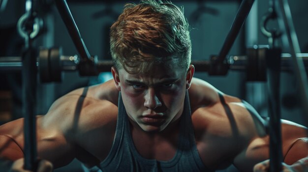 a man with a barbell in the background