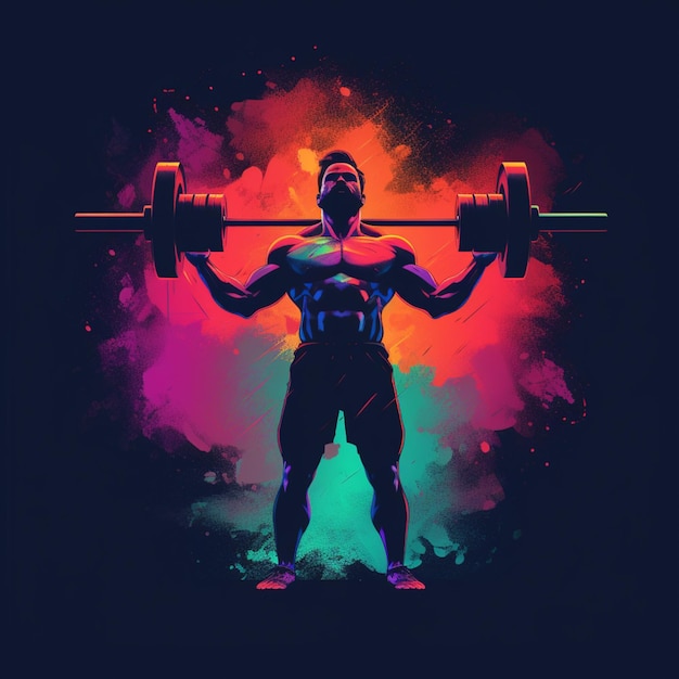 Photo a man with a barbell in his hands is standing in front of a colorful background generative ai