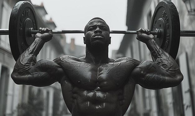 Foto un uomo con un barbell che dice bodybuilding sul lato