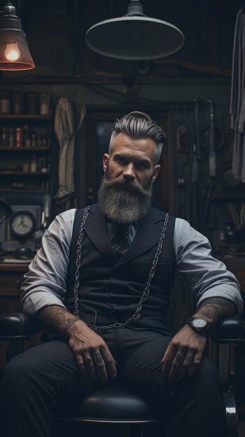 Foto un uomo con una barba barbiere barbieria