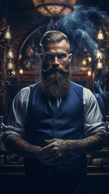 Photo a man with a beard barber barbershop