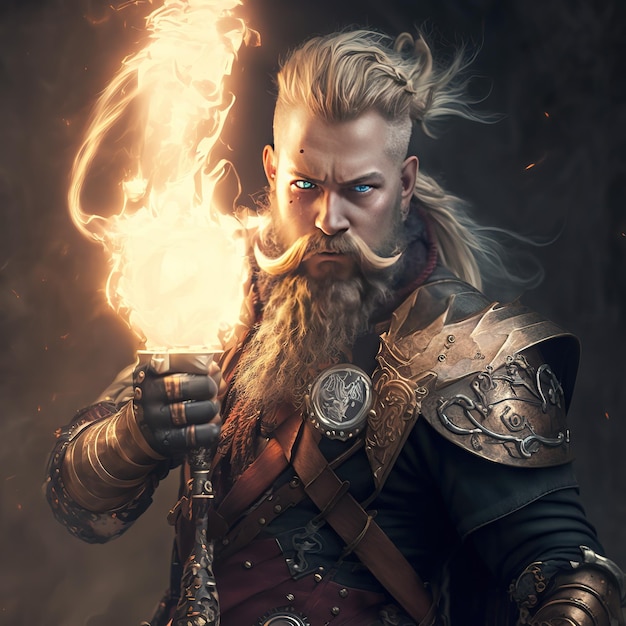 A man with a beard and a beard holding a fireball.